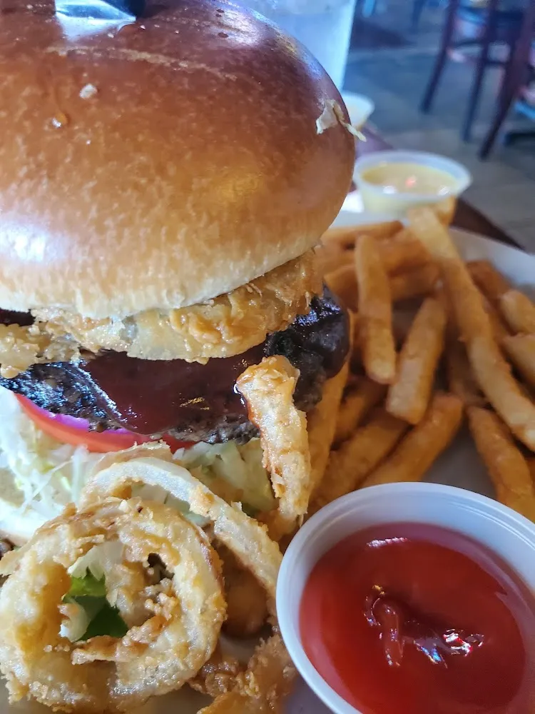 BBQ Onion Burger and Fries